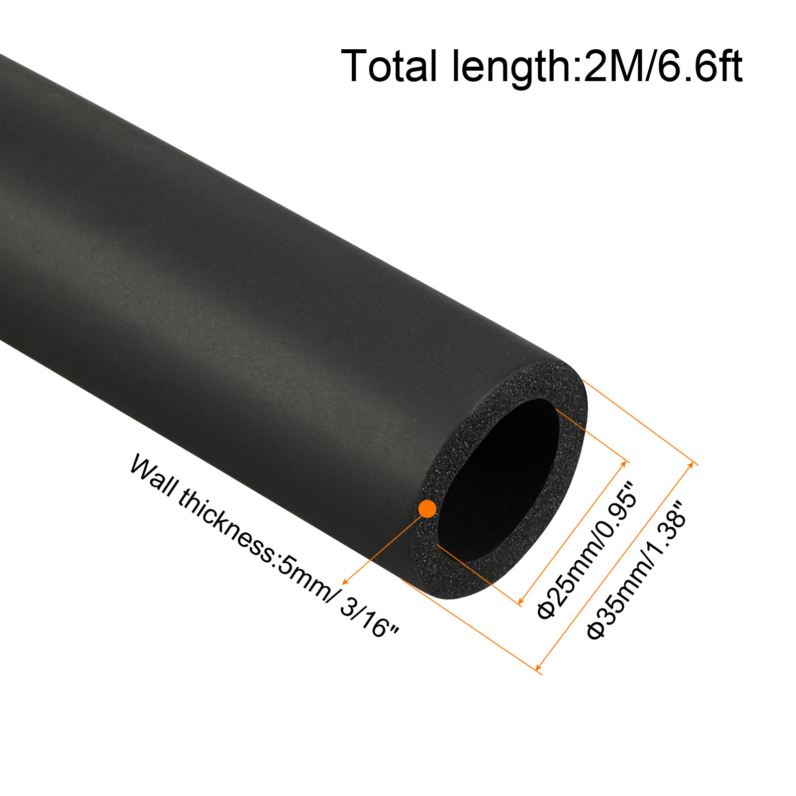 Pipe Insulation Foam Tube 25mm ID 35mm OD 6.6ft Heat Preservation for  Handle Grip Support 